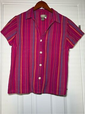 The Territory Ahead Pink Multicolor Striped Women’s Button Up Short Sleeve Large